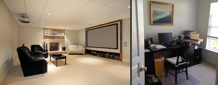 The contrast between home theatres and home offices